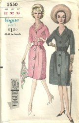 5550 VOGUE 1962 BUTTON DOWN COLLAR COAT DRESS,BELT PATTERN 12 32